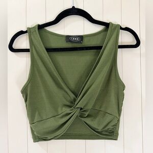 Cider Olive Twist-Front Ribbed Crop Tank Size Medium
